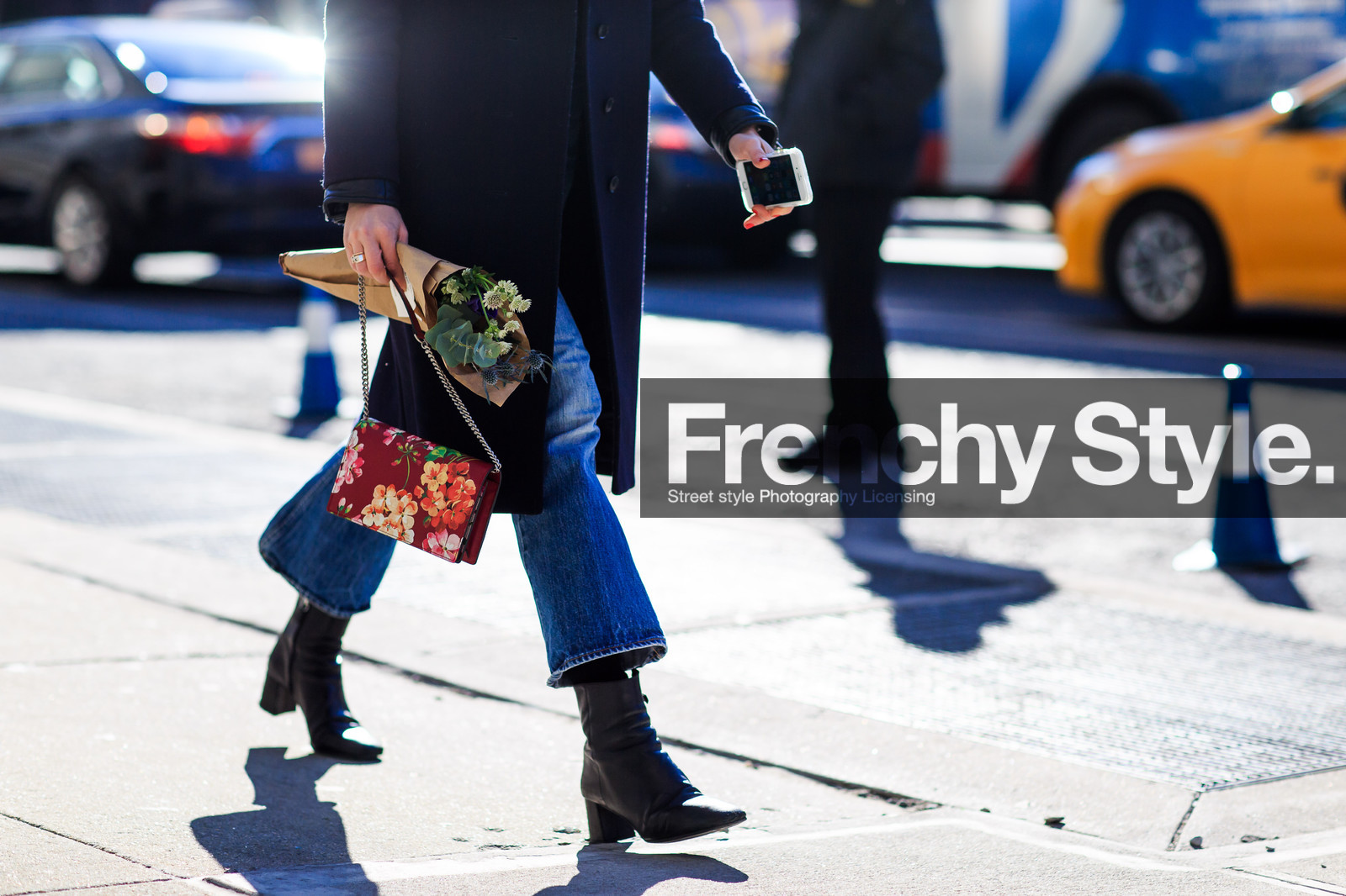 atmosphere details, AUTUMN WINTER 2016-2017, AW 16-17, black boots, blue denim, denim pants, detail, embroidered bag, fashion week, floral, flower, frenchystyle, FW, FW 16-17, horizontal, jeans, jonathan paciullo, leather boots, NEW YORK, NYFW, printed bag, red bag, street style, trousers, woman
