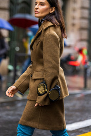 bag, black bag, bracelet bag, coat, khaki coat, loewe bag, statement bag, wool coat, fashion week, frenchystyle, FW, jonathan paciullo, street style, PFW, PARIS, SPRING SUMMER 2022, SS 22, vertical, atmosphere details
