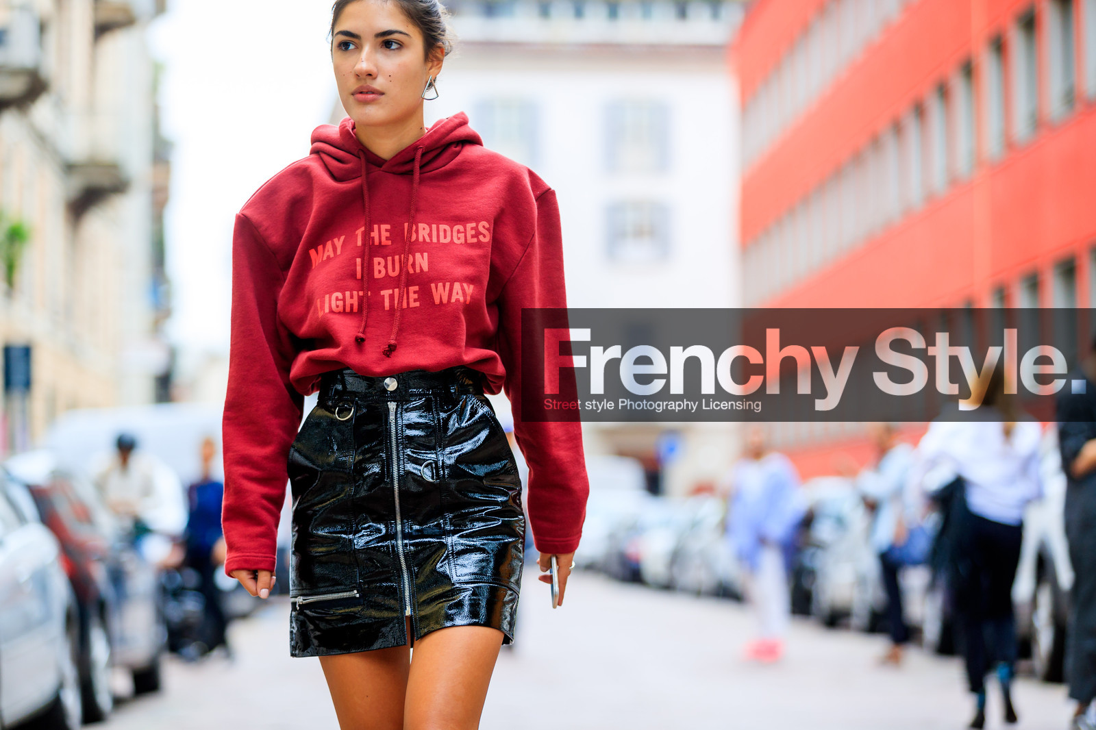 atmosphere details, black skirt, detail, fashion week, frenchystyle, FW, hoodie, horizontal, jonathan paciullo, MFW, MILAN, patricia manfield, red sweater, SPRING SUMMER 2017, SS 17, street style, varnished leather, vêtements
